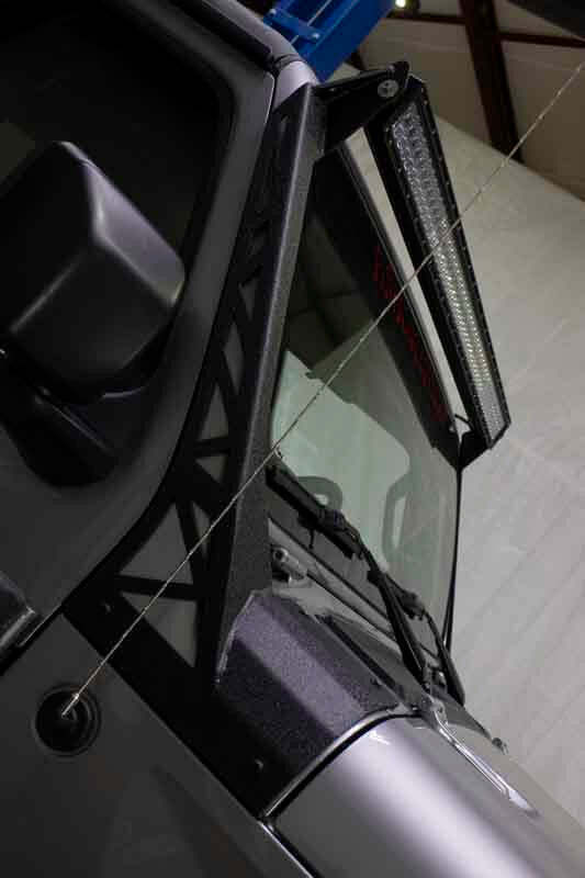 Jeep Wrangler Light Mounting Brackets - Windshield - Fishbone Offroad - Black Textured Powder Coat - `18-`27